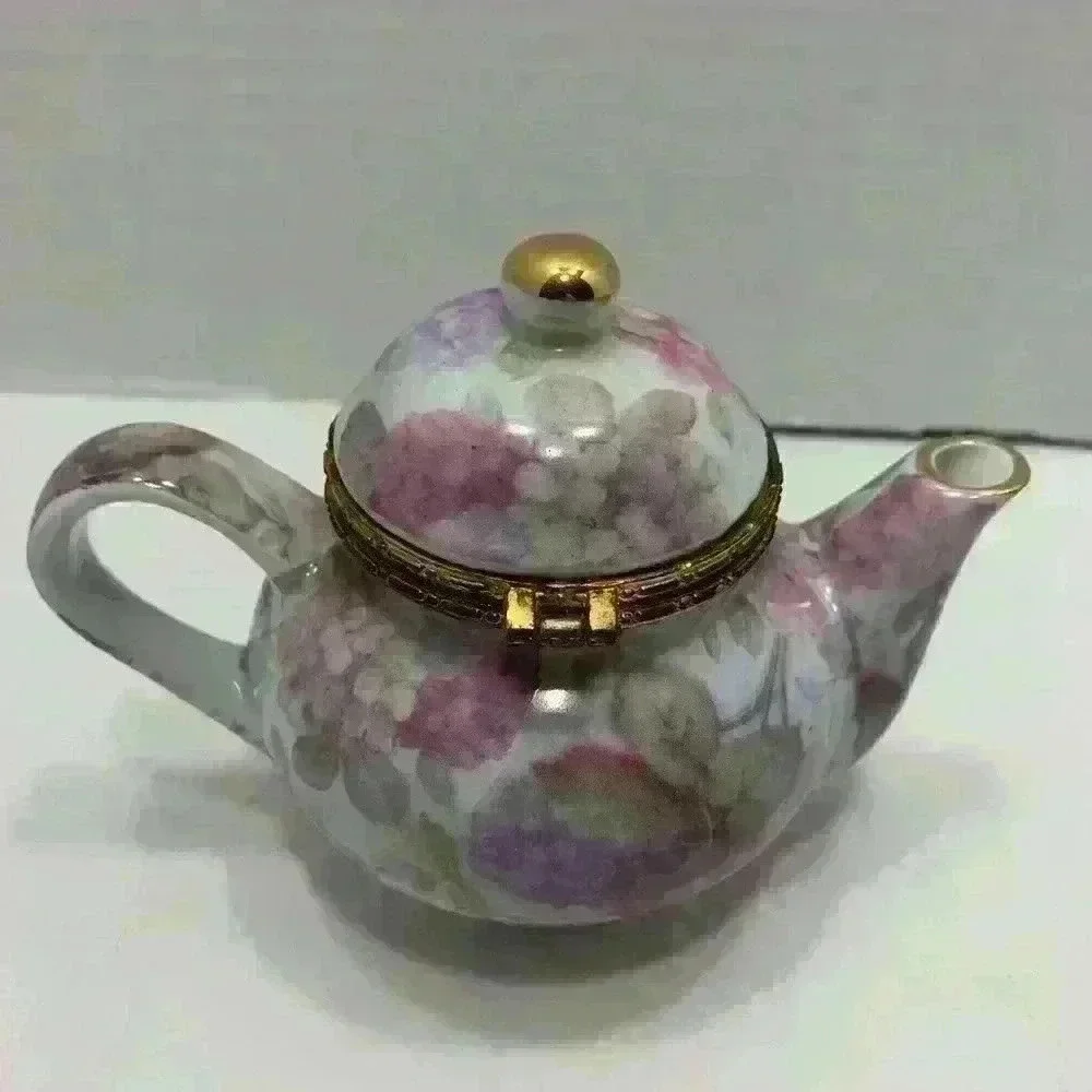 Formalities By Baum Bros Teapot Trinket Box Chintz Purple Flowers